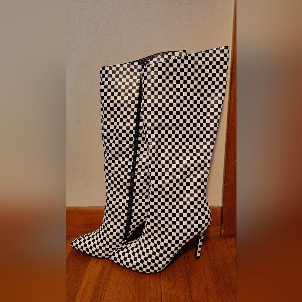 Checkered Knee-High Boots